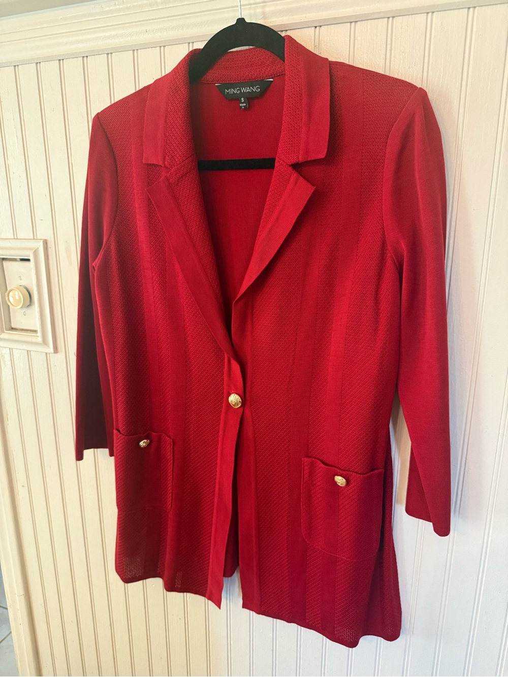 Ming Wang Red Textured Knit Small Blazer